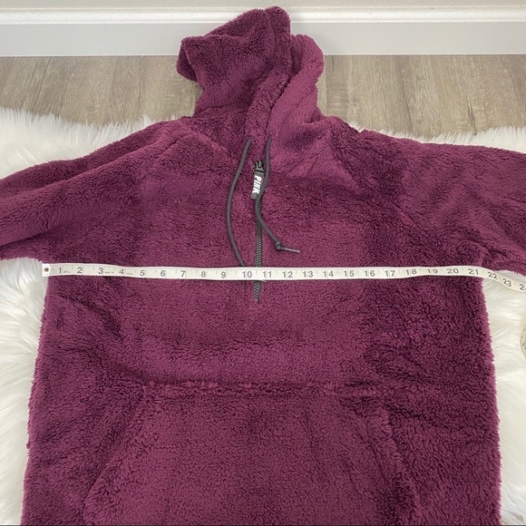 VS Pink Maroon Half Zip Teddy Pullover Cozy Hoodie - Picture 9 of 10